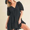 Aemi+Co Tied Back Ruffled Short Sleeve Mini Dress - BLACK