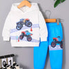 Children's Cartoon Truck Graphic Hoodie & Pants Set - White