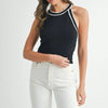 MABLE Contrast Trim Grecian Neck Cropped Tank - Black