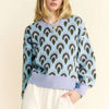 Davi & Dani Scale Jacquard Round Neck Drop Shoulder Sweater - Pastel Blue