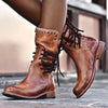 Lace Up Block Heels Boots - Dark Brown