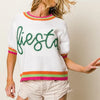 BiBi FIESTA Metallic Letter Short Puff Sleeve Sweater - Green