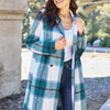 Double Take Full Size Plaid Button Up Lapel Collar Coat - French Blue