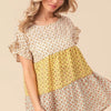 BiBi Flroal Printed Woven Color Block and Tiered Top - LT YELLOW/LT SAGE