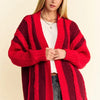 Davi & Dani Cable-Knit Color Block Open Front Cardigan - Burgundy