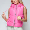 Snobbish Zip Up Quilted Hooded Vest - Pink
