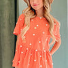 And The Why Pom Pom Polka Dots Short Sleeve Top - CORAL