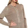 Zenana Ribbed Two Tone Zip Up Sweater Cardigan - BROWN