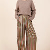 Mittoshop Striped Satin Elastic Waist Wide Leg Pants - Mauve Multi