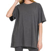 Zenana Cotton Round Neck Top & Biker Shorts - CHARCOAL