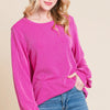 BOMBOM Long Sleeve Curved Hem Ribbed T-Shirt - Fuchsia