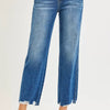 RISEN High Rise Ankle Straight Distressed Hem Detail Jeans - DARK