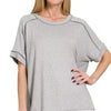 Zenana Full Size Soft Melange Hacci Short Sleeve Hi-low Tee Plus Size - H GREY