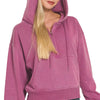 Zenana Fleece Pigment Dye Half Zip Kangaroo Pocket Hoodie - WINE