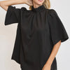 Umgee Bow Tie Back Mock Neck Half Sleeve Blouse - Black