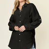 Double Take Full Size Pocketed Texture Button Up Shirt - Black