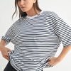 MONO B Coastal Cotton Striped Oversized Crewneck T-Shirt - WHITE/NAVY