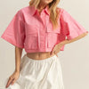 HYFVE Front Pockets Poplin Collared Neck Crop Shirt - Burnt Coral