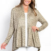 Be Stage Full Size Peplum Leopard Open Front Long Sleeve Cardigan - Sage