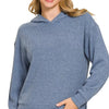 Zenana Ribbed Long Sleeve Hoodie - DUSTY BLUE