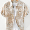 Men's Plus Size Printed Button Up Short Sleeve Shirt - Apricot