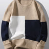 Men's Plus Size Color Block Round Neck Sweater - Khaki