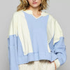 POL Color Block Waffle Knit Raw Hem Sweatshirt - CREAM MULTI