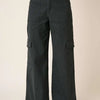 Mittoshop Wide Leg High Waist Pants with Cargo Pockets - Black