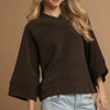 Umgee Textured Knit V-Neck Top - CHOCOLATE