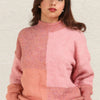 VERY J Color Block Mock Neck Drop Shoulder Sweater - Pink