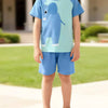 Children's Animal Round Neck Top and Shorts Set - Pastel Blue