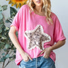HOPELY Leopard Star Patch Short Sleeve T-Shirt - Pink