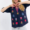 Umgee Embroidered Floral Top with Contrast Trim - NAVY