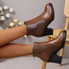 Point Toe Block Heels Boots - Dark Brown