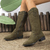 Studded Mid-Calf Boots with Side Zipper Closure - Green