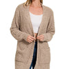 Zenana Long Sleeve Popcorn Sweater Cardigan with Pockets - ASH MOCHA