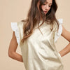 Annie Wear Mix Media Metallic Knit Ruffle Sleeve Top - ICE GOLD