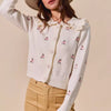 SO ME Collared Floral Embroidered Button Down Sweater Cardigan - CREAM MULTI