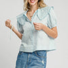 Umgee Tied Collared Short Sleeve Button Down Shirt - LT. BLUE
