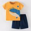 Children's Whale Round Neck Tee and Shorts Set - Tangerine