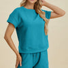 Double Take Full Size Texture Short Sleeve Top and Shorts Set - Cerulean