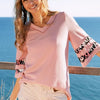 BiBi Leopard Print Contrast Tiered Sleeves Thermal Top - PINK