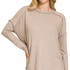 Zenana Full Size Melange Hacci Exposed Seam Hi-low Tee Plus Size - ASH MOCHA
