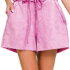 Zenana Acid Wash Fleece Drawstring Shorts With Pockets - MAUVE