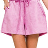 Zenana Acid Wash Fleece Drawstring Shorts With Pockets - MAUVE