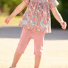 Children's Floral Bunny Print Top & Capri Leggings Set - Multicolor