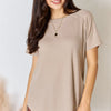 Zenana Baby Waffle Short Sleeve Slit High-Low T-Shirt - Light Mocha