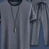Men's Plus Size Round Neck Short Sleeve Top and Shorts Set - Gray