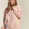 ADORA Stars Pattern Round Neck Drop Shoulder Sweater - Blush