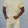 Men's Full Size Round Neck Short Sleeve Top and Shorts Set Plus Size - Khaki
